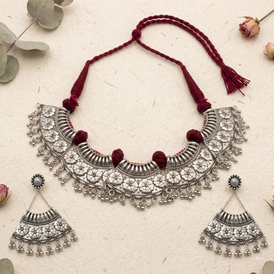 Maroon Phool Toran Oxidised Choker Set - image 2