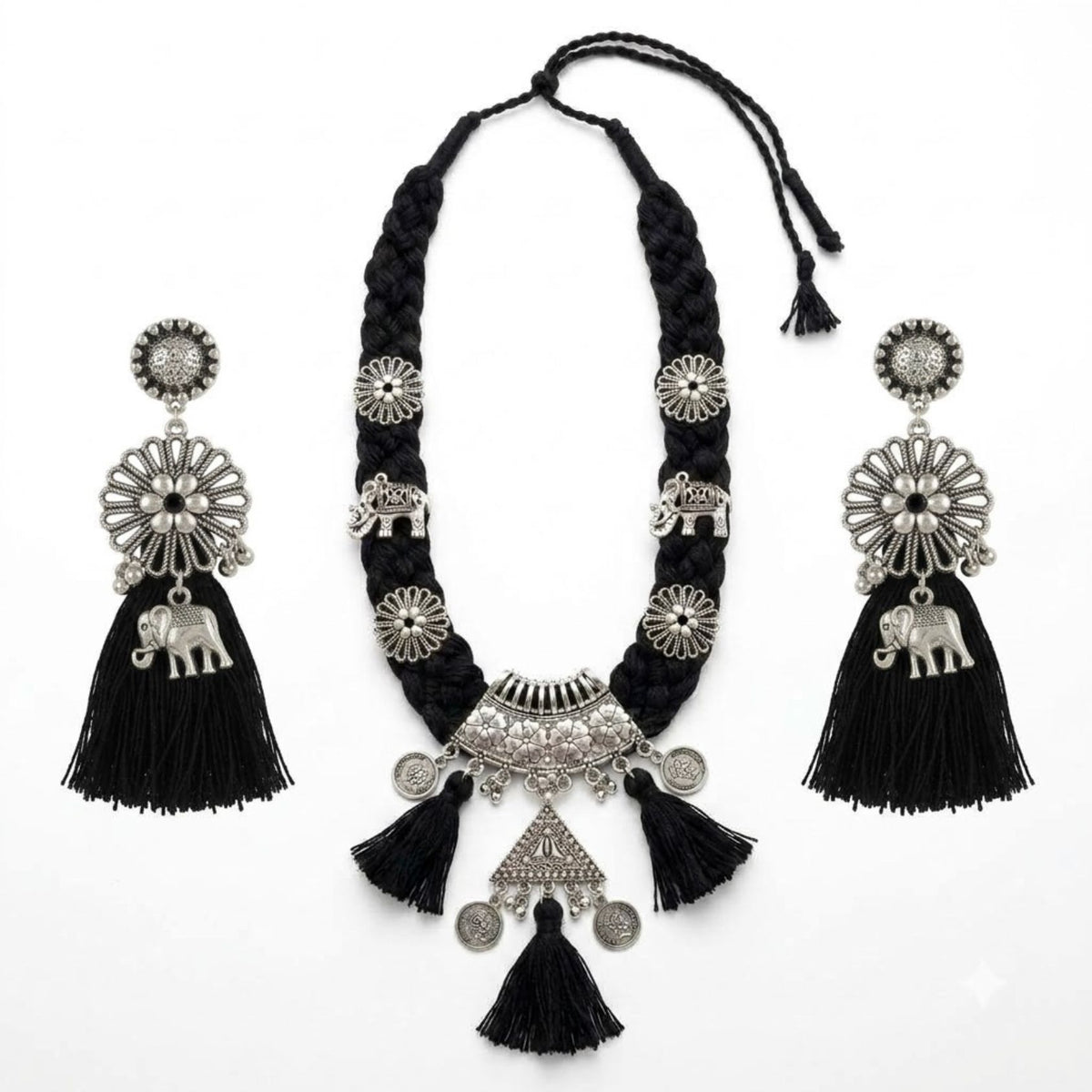 Kaali Gajraaj Phool Tassel Necklace Set - image 2
