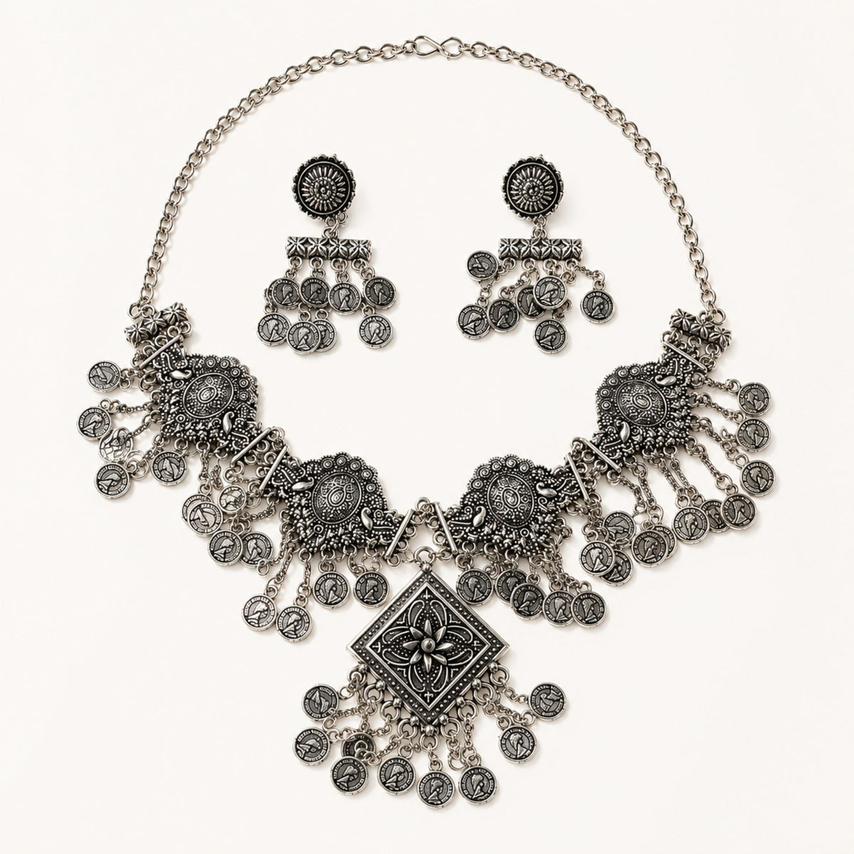 Chowk Sikka Ghughri Oxidised Necklace Set - image 2