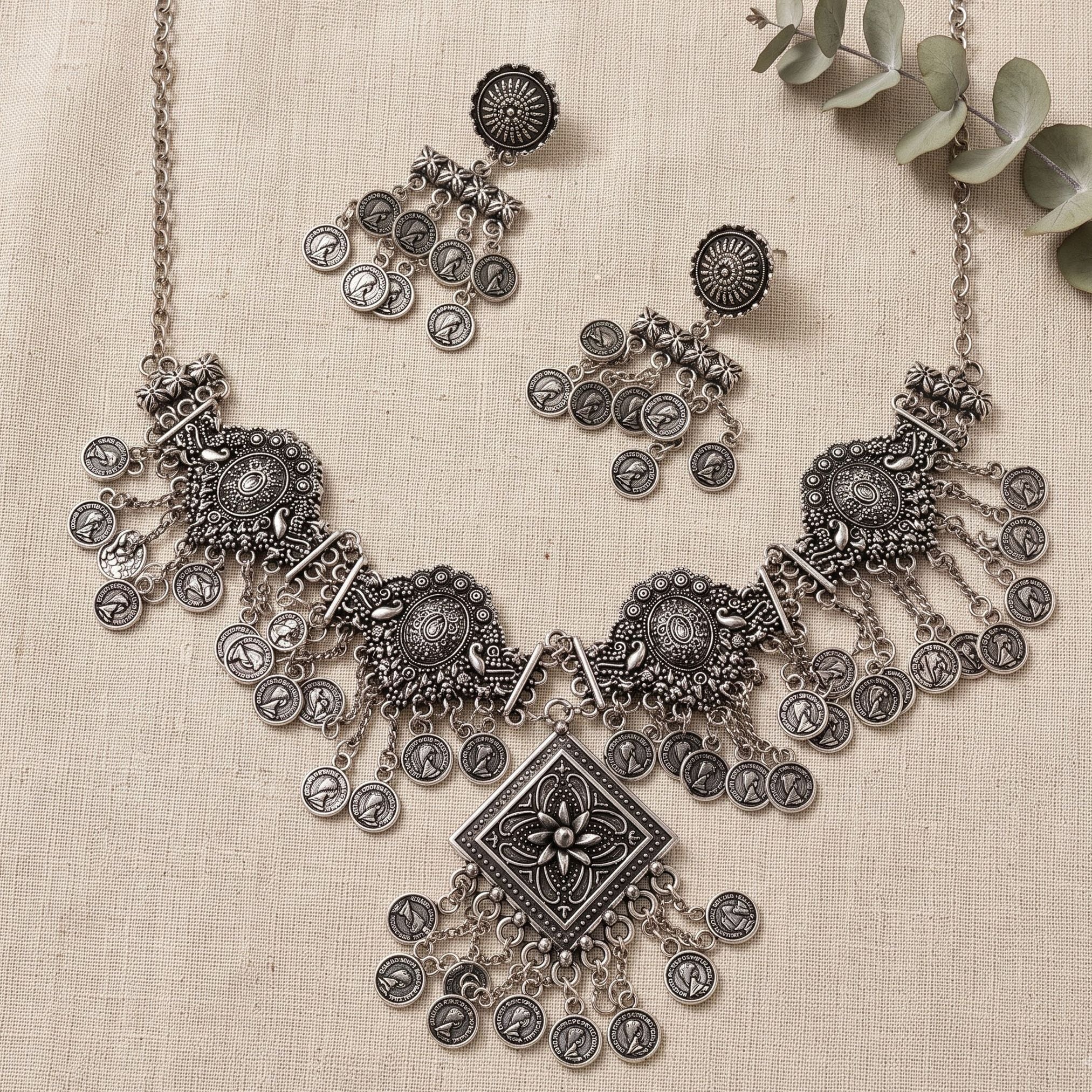 Chowk Sikka Ghughri Oxidised Necklace Set - image 4