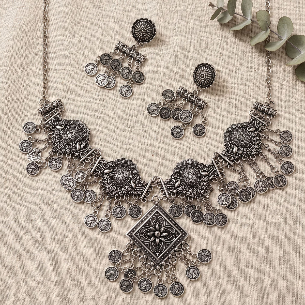 Chowk Sikka Ghughri Oxidised Necklace Set - image 4