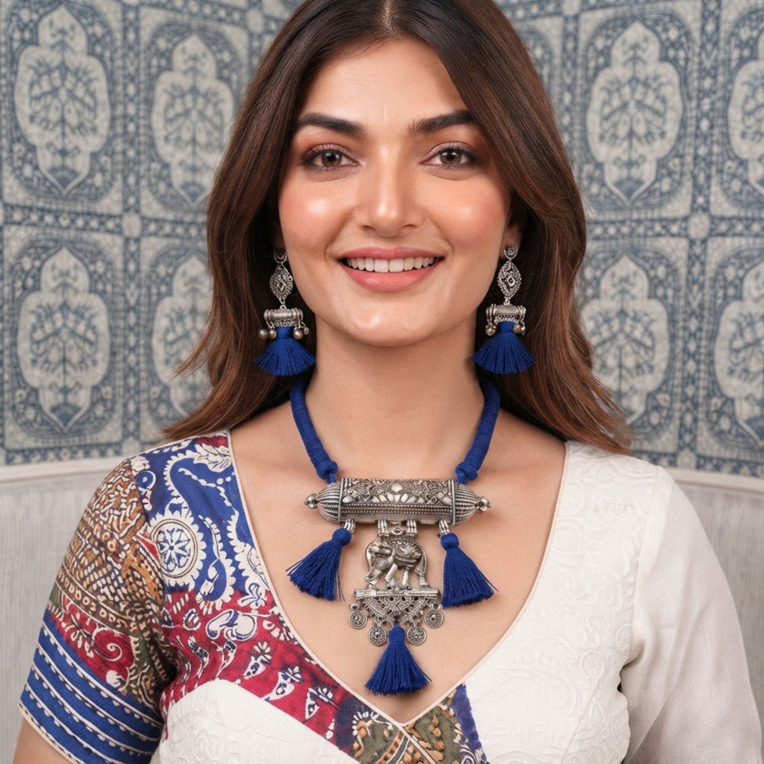 Neel Gajraaj Dholki Tassel Necklace Set - image 2