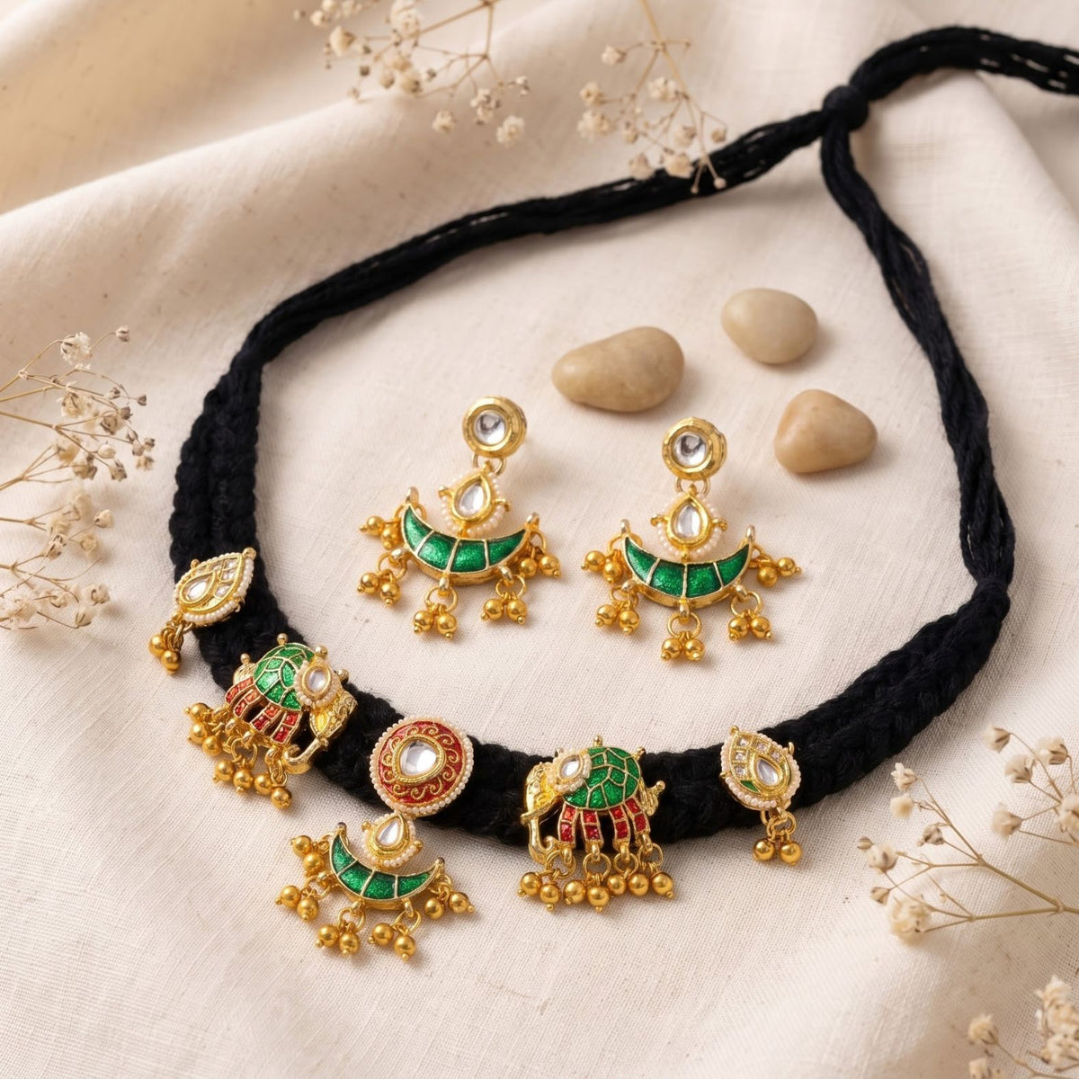 Hari Ghughri Black Dori Necklace Set - view 4