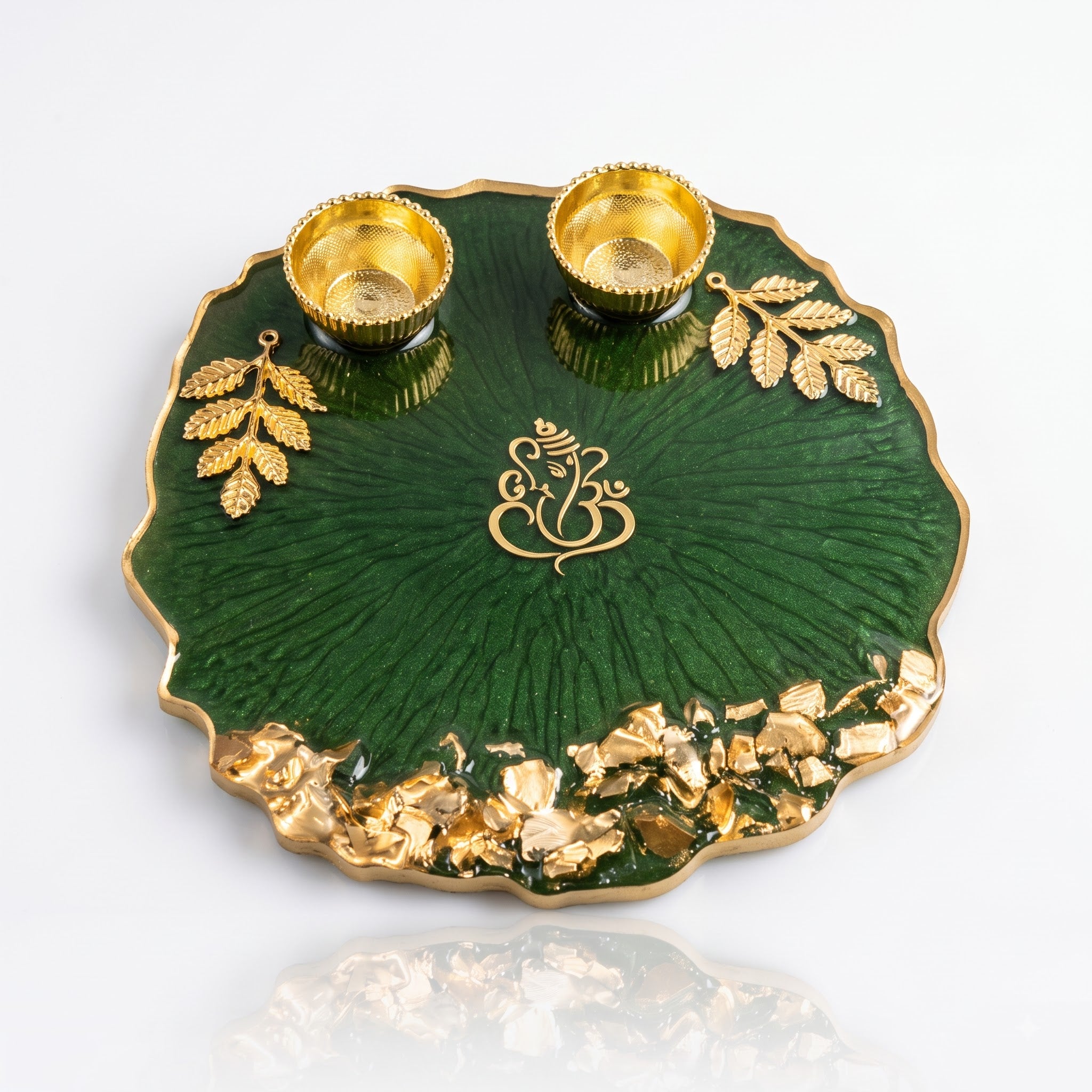 Ganesha Green Resin Art Pooja Thali