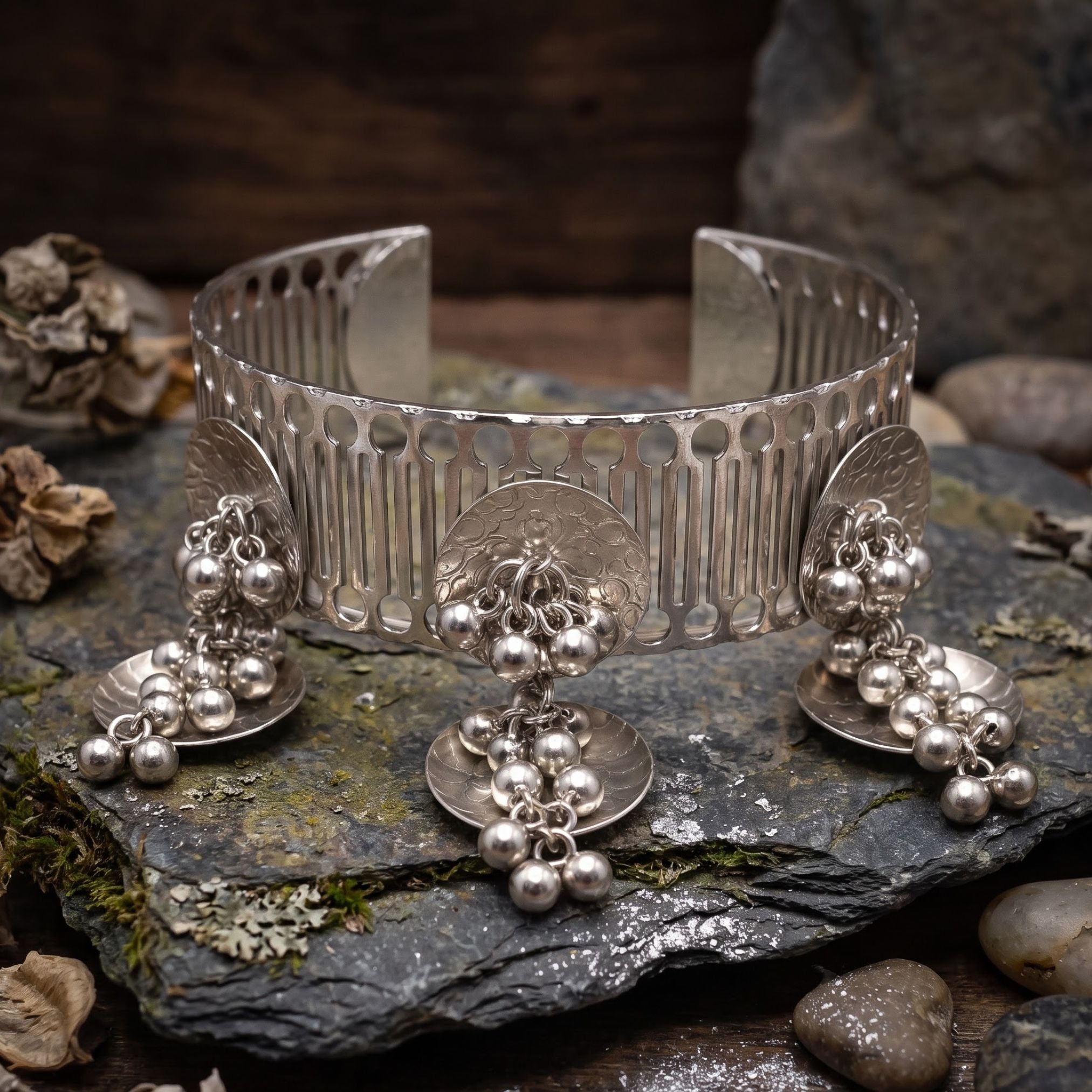 Navratri Ghungroo Tassel Oxidised Cuff Bangle - view 3