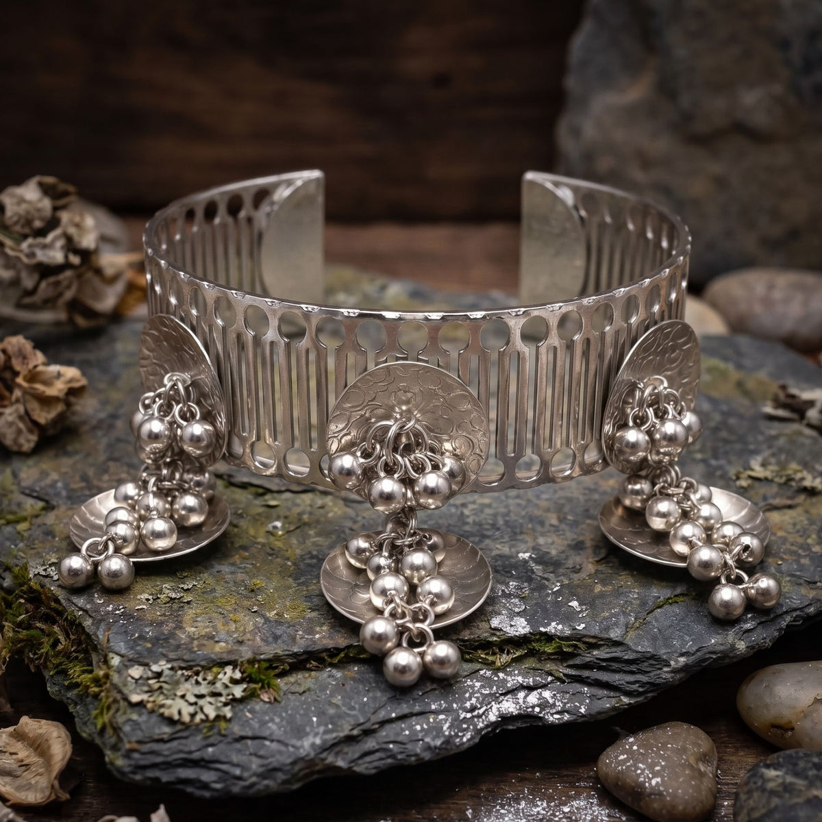 Navratri Ghungroo Tassel Oxidised Cuff Bangle - view 3
