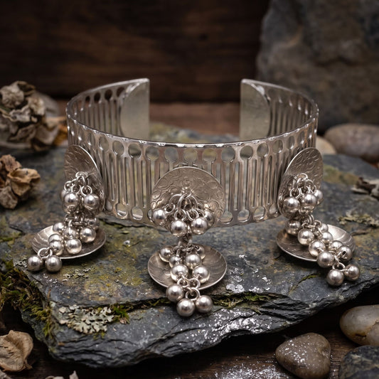 Navratri Ghungroo Tassel Oxidised Cuff Bangle - view 3