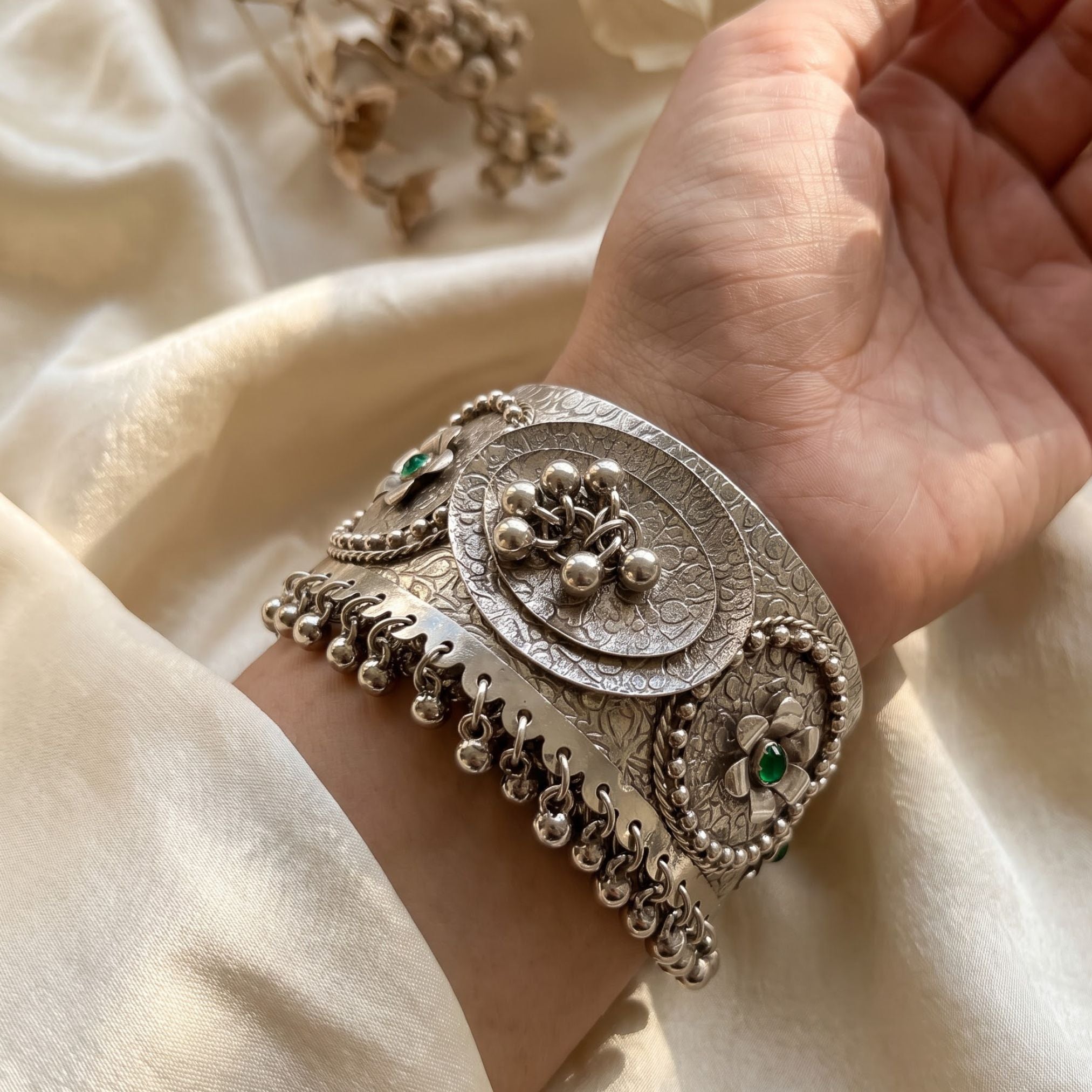 Navratri Floral Ghungroo Oxidised Statement Cuff - view 5