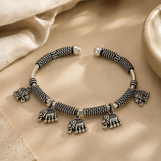 Navratri Elephant Charm Oxidised Kada - view 3