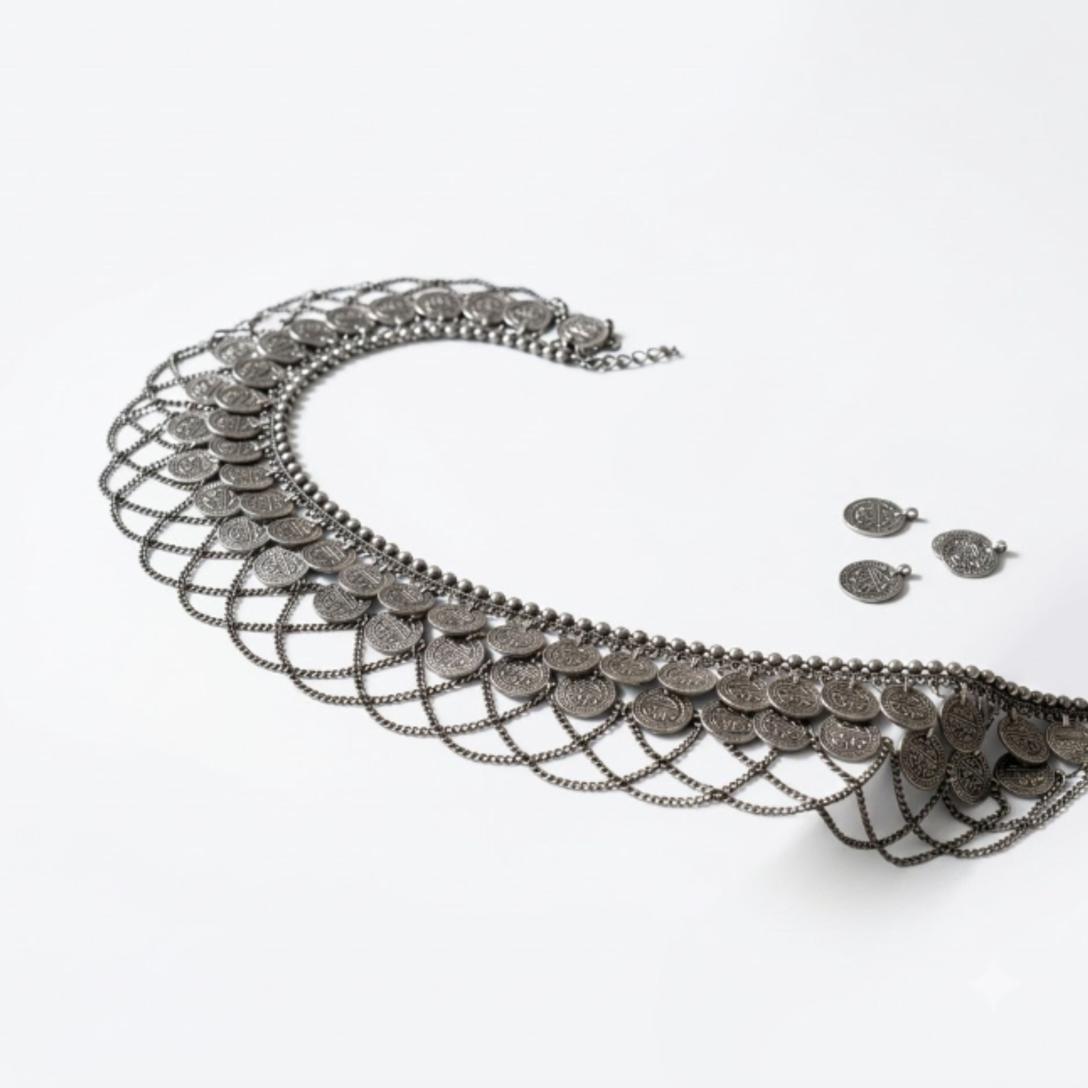 Navratri Coin Lattice Oxidised Kandora Waist Chain - view 3