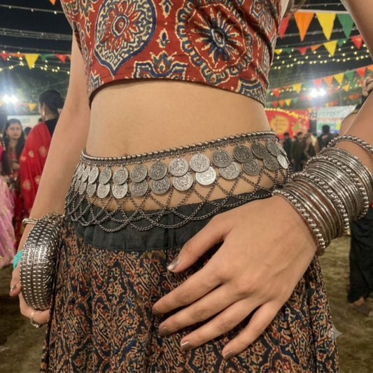 Navratri Coin Lattice Oxidised Kandora Waist Chain - view 4