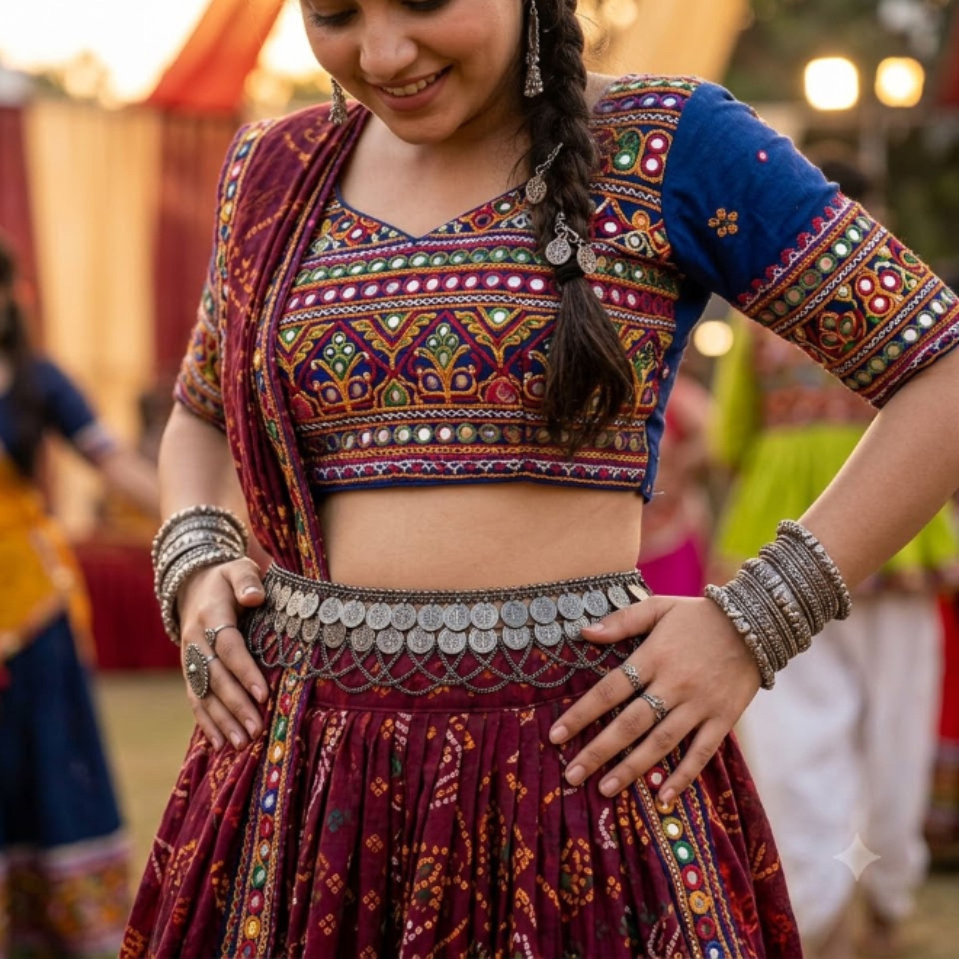 Navratri Coin Lattice Oxidised Kandora Waist Chain - view 5