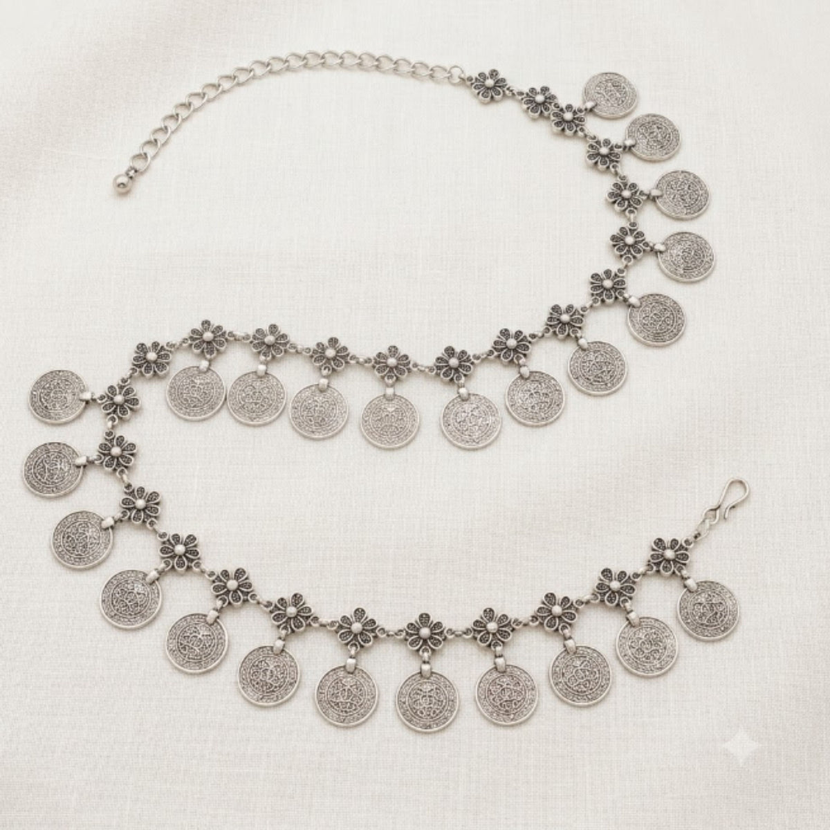 Navratri Floral Coin Oxidised Kandora Waist Chain - view 2