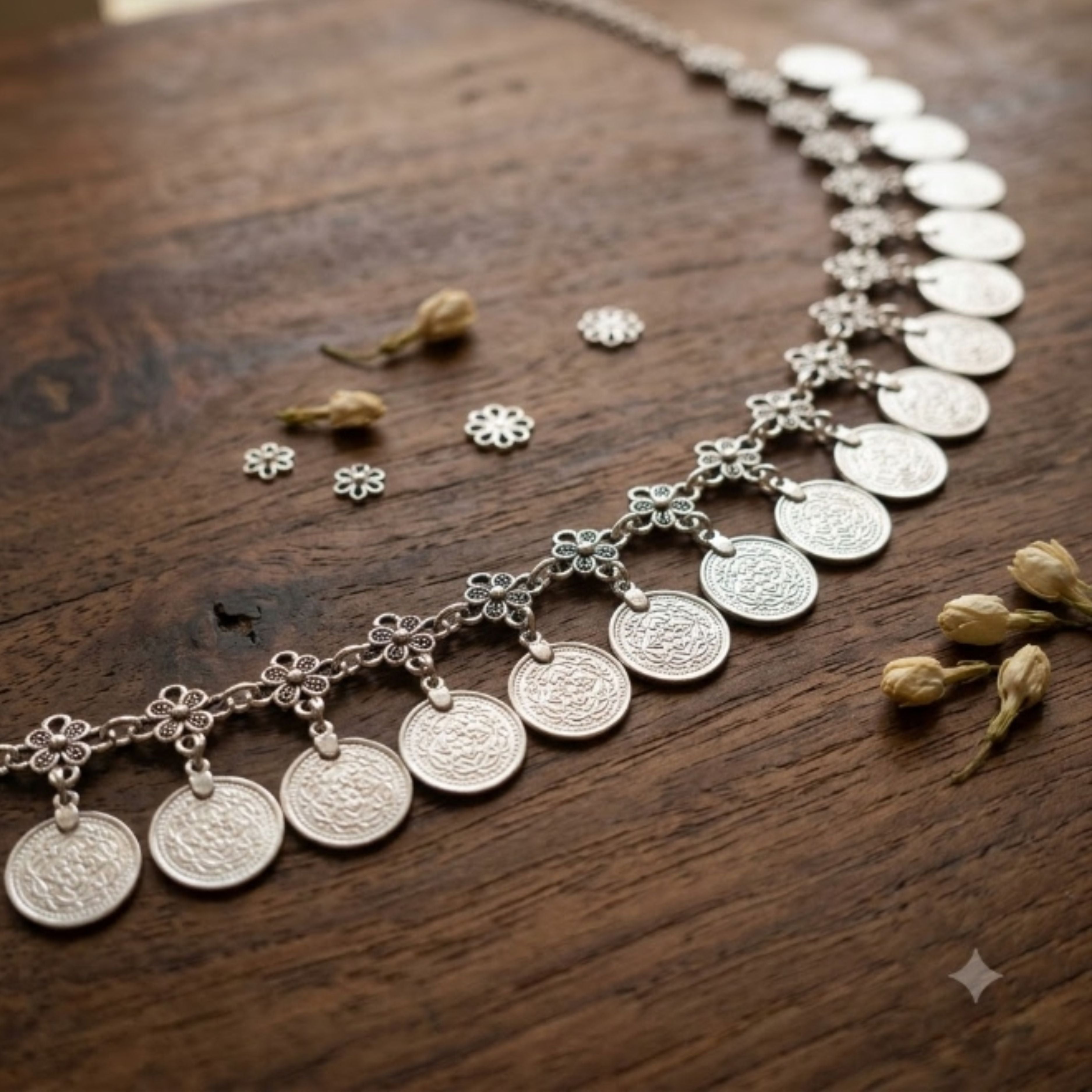 Navratri Floral Coin Oxidised Kandora Waist Chain - view 3