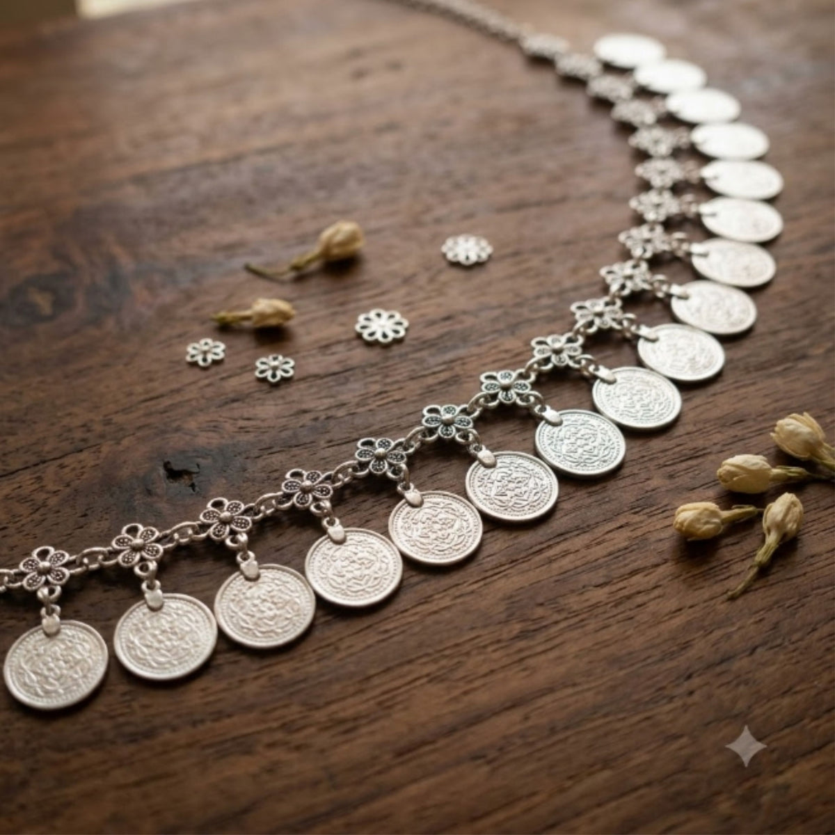 Navratri Floral Coin Oxidised Kandora Waist Chain - view 3