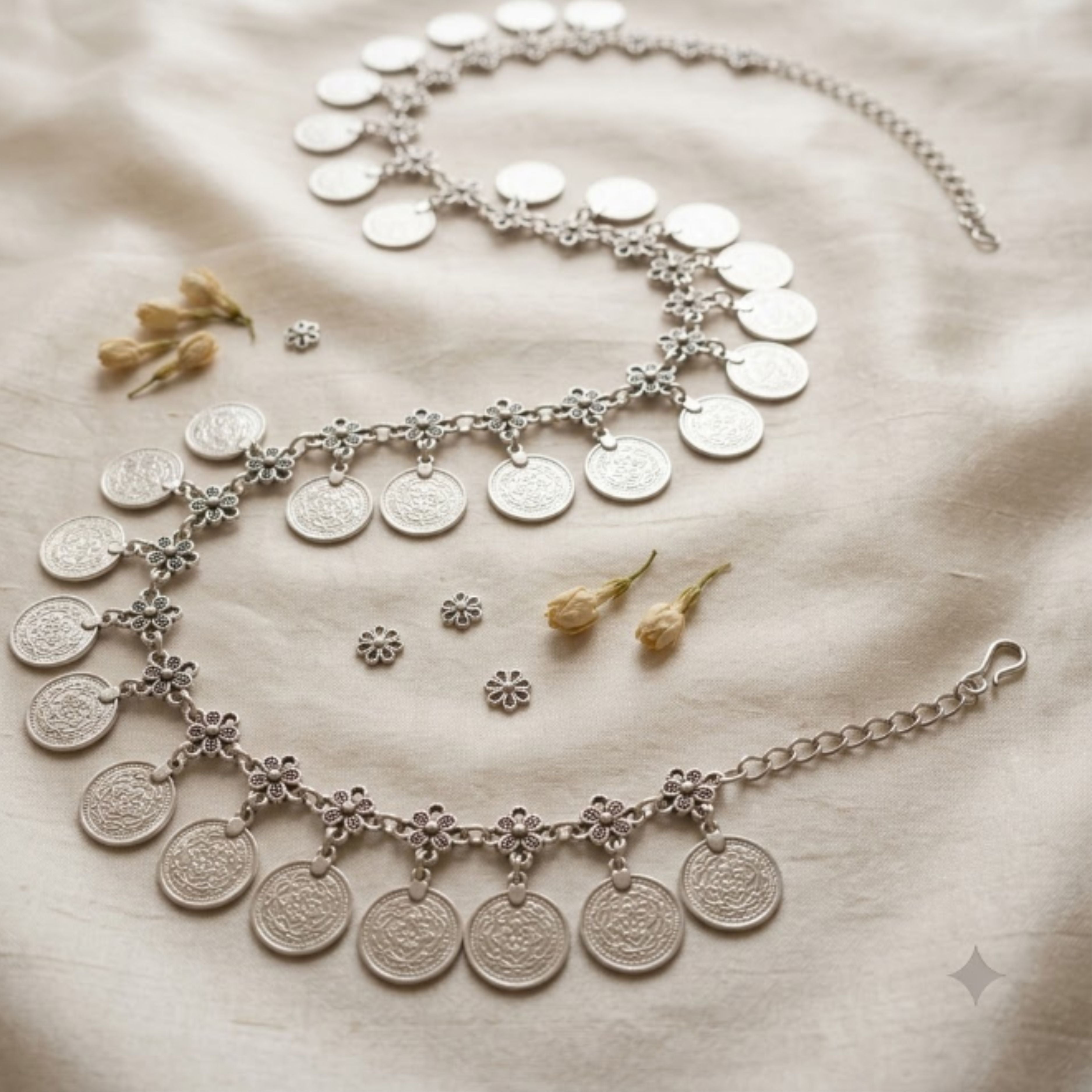 Navratri Floral Coin Oxidised Kandora Waist Chain - view 4