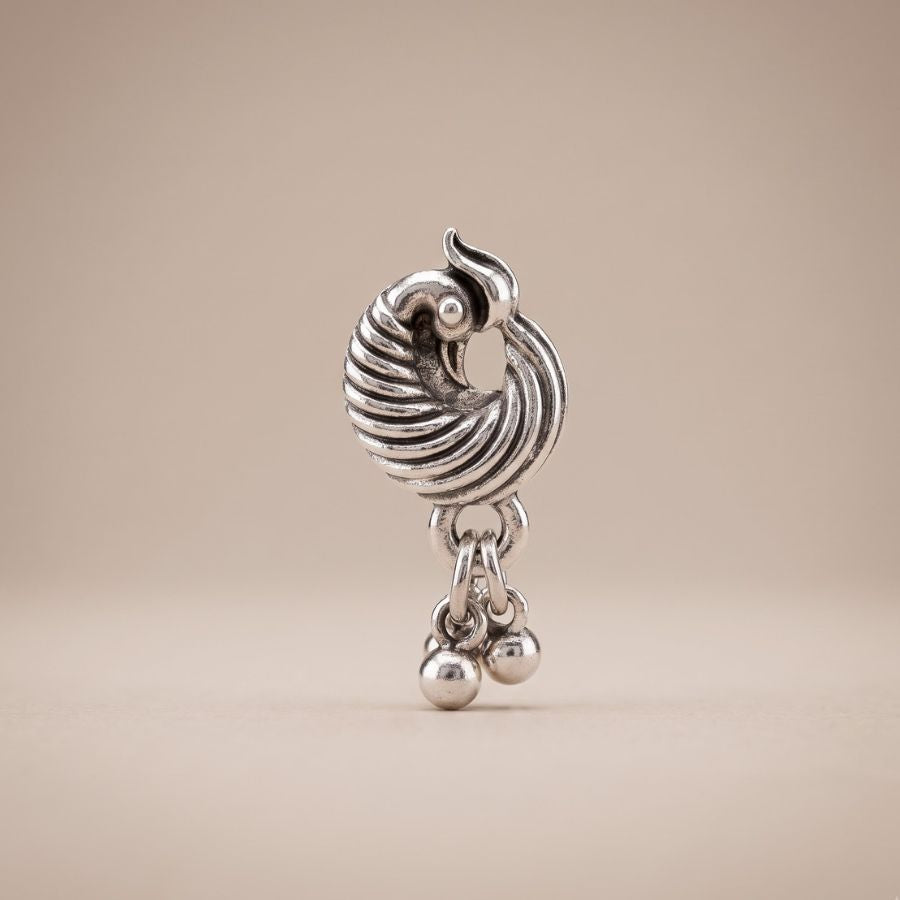 Navratri Crescent Ghungroo Oxidised Nose Pin - view 2