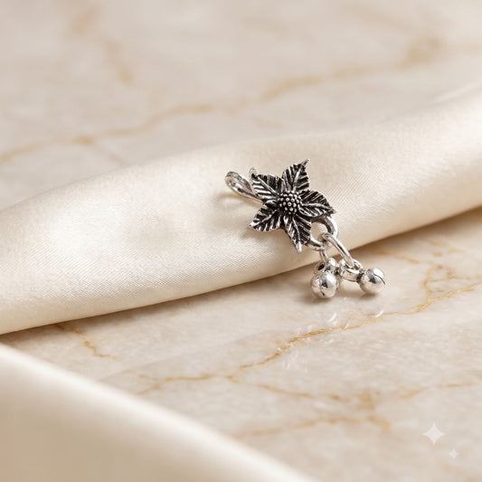 Navratri Star Flower Oxidised Nose Pin - view 2