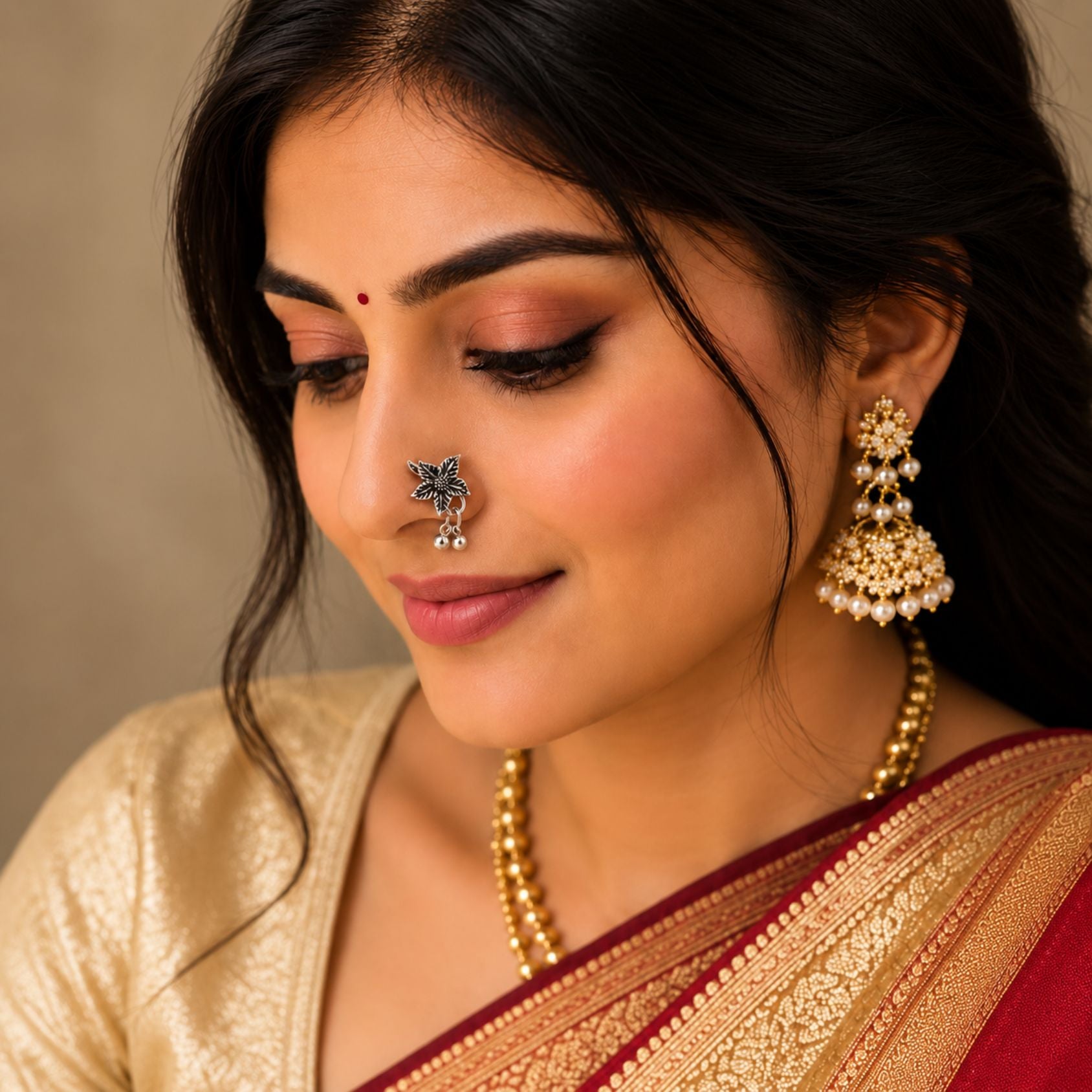 Navratri Star Flower Oxidised Nose Pin - view 3