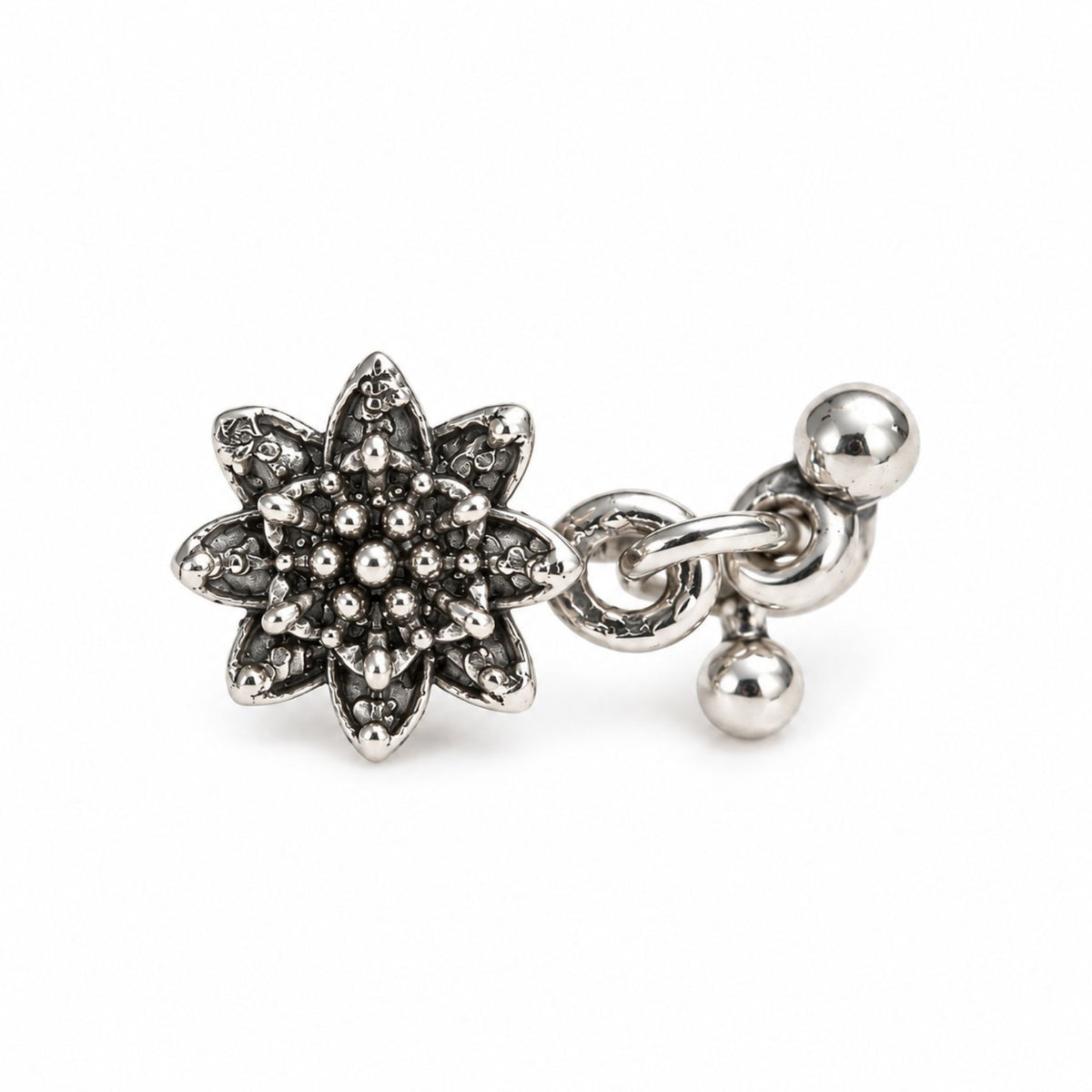Navratri Floral Bead-Drop Oxidised Nose Pin - view 2