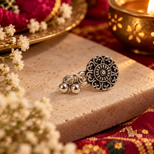 Navratri Floral Stone Oxidised Nose Pin - view 3