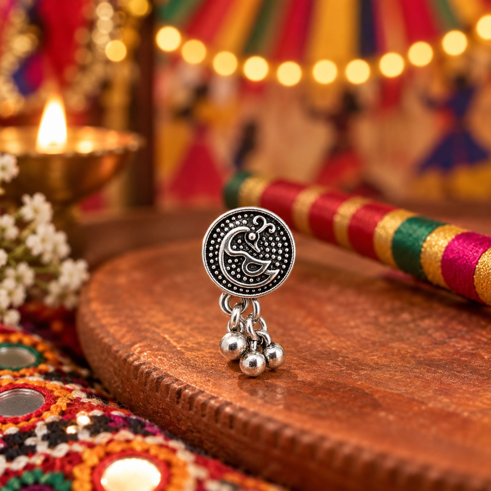 Navratri Round Paisley Oxidised Nose Pin - view 3