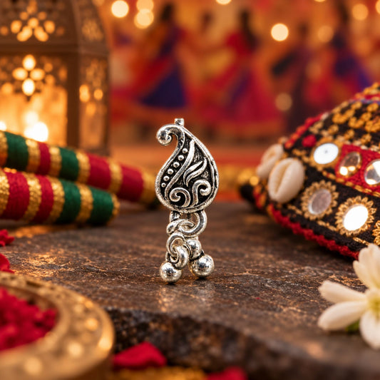 Navratri Paisley Ghungroo Oxidised Nose Pin - view 2
