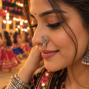 Navratri Teardrop Paisley Oxidised Nose Pin - view 4