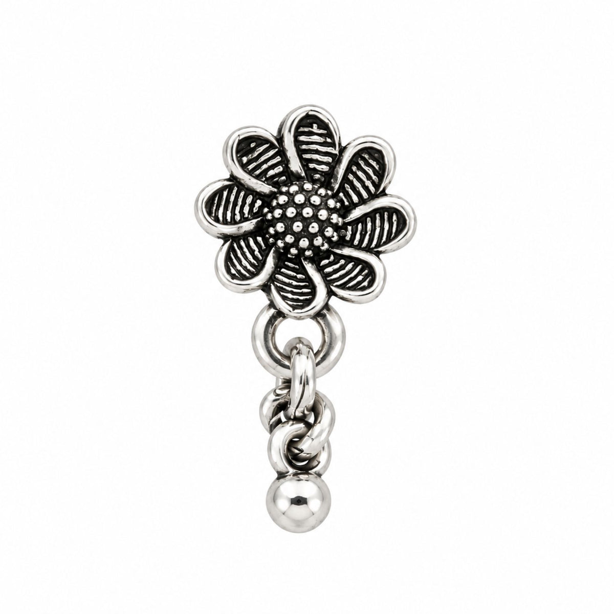 Navratri Spiral Flower Oxidised Nose Pin - view 2