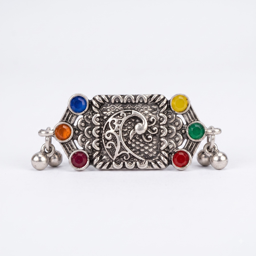 Navratri Multicolour Geometric Ghungroo Oxidised Ring - view 2