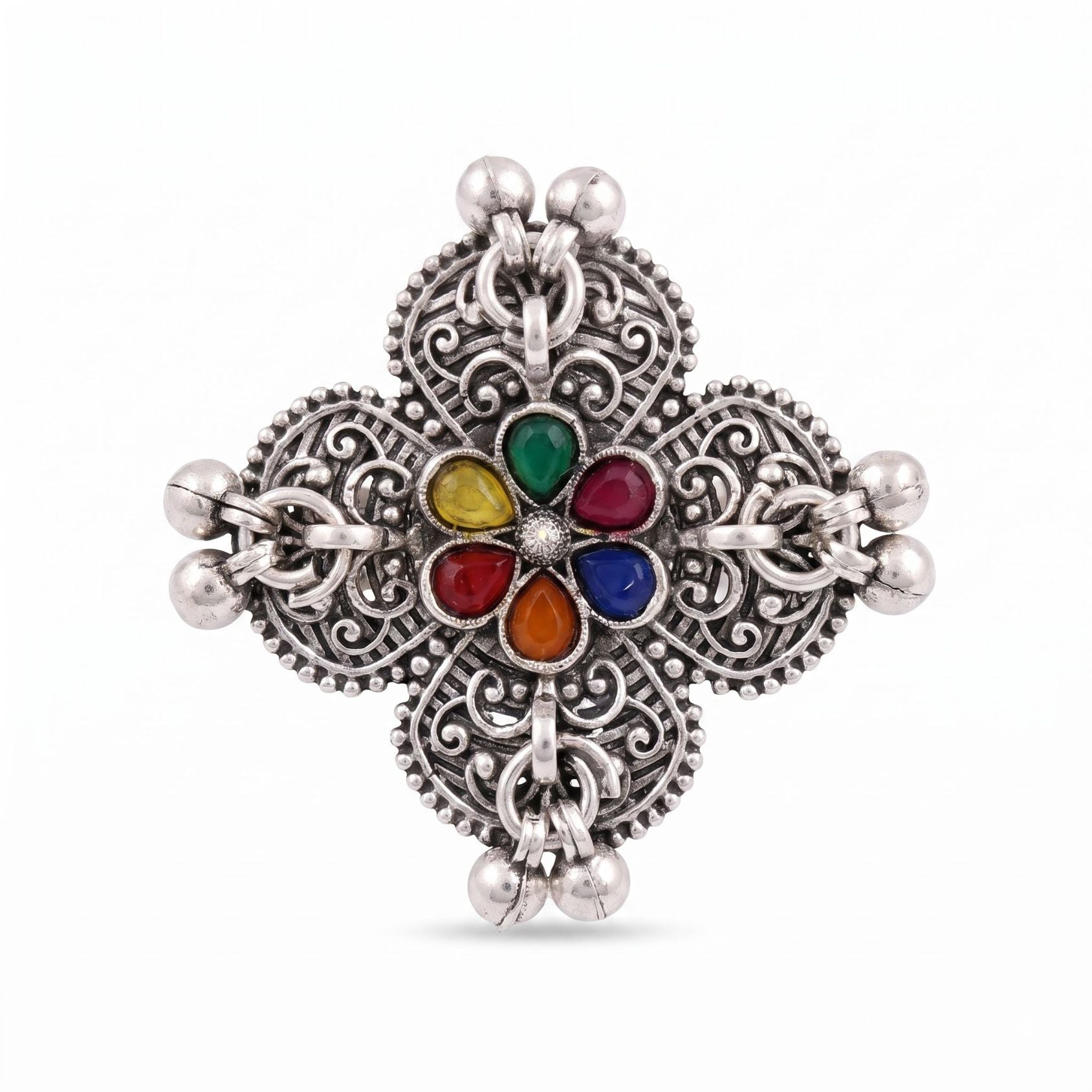 Navratri Multicolour Floral Oxidised Statement Ring - view 2
