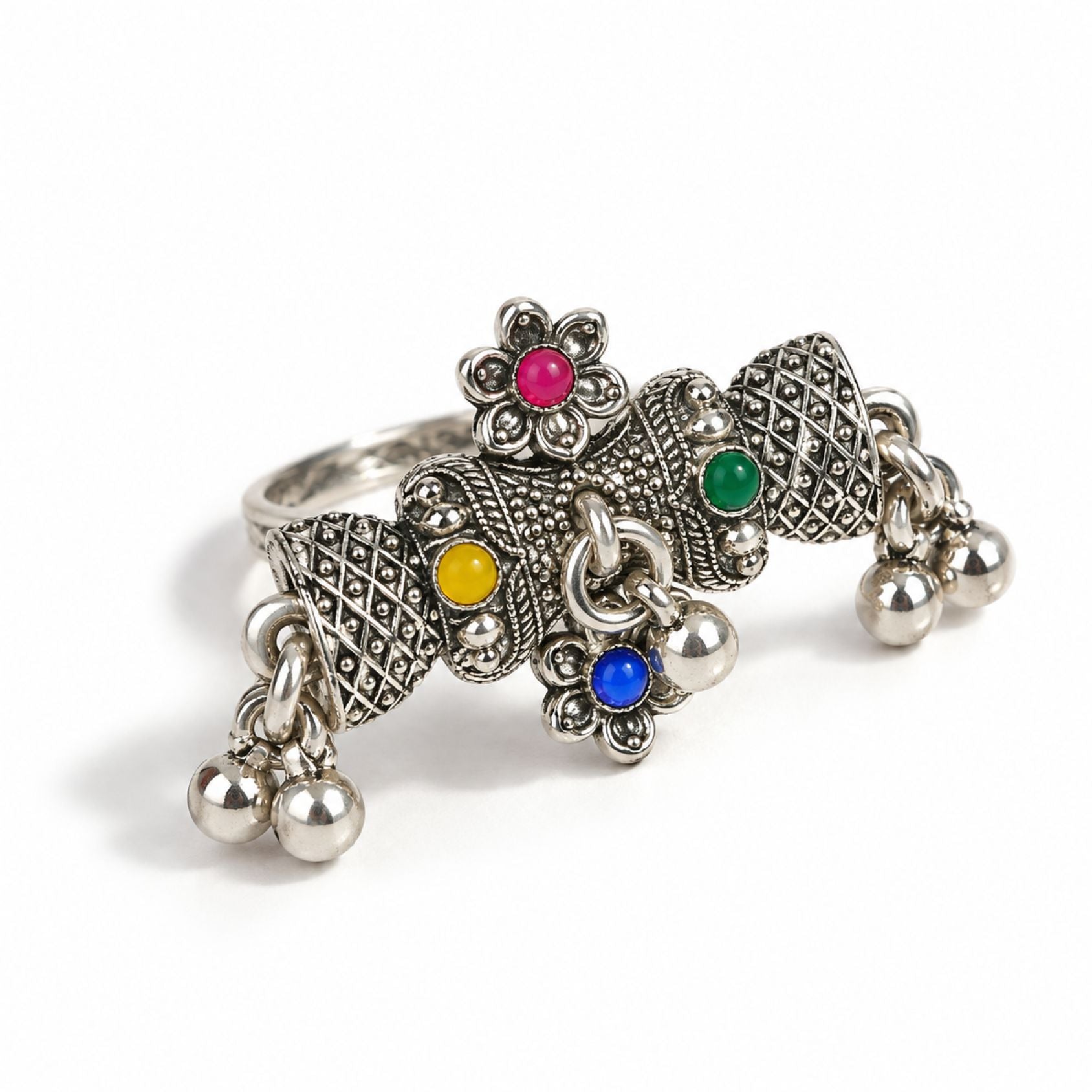 Navratri Elephant Ghungroo Oxidised Ring - view 2