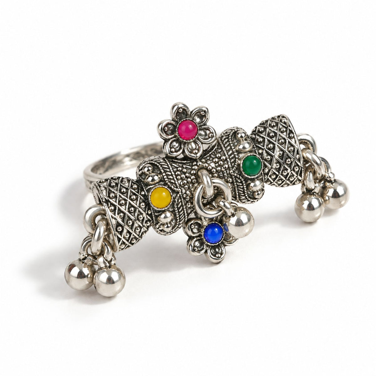 Navratri Elephant Ghungroo Oxidised Ring - view 2
