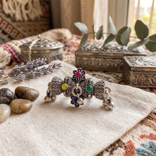 Navratri Elephant Ghungroo Oxidised Ring - view 4