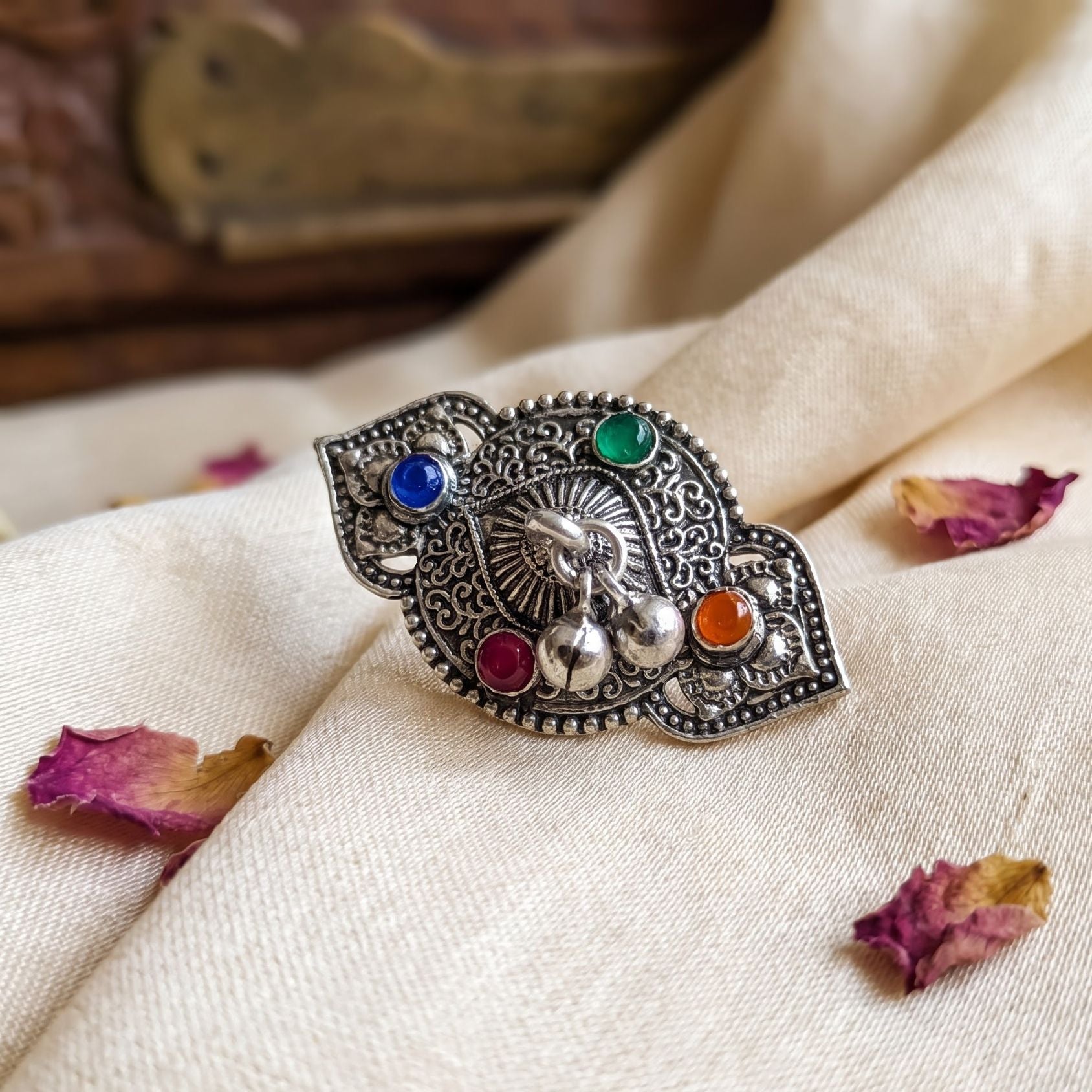 Navratri Multicolour Paisley Oxidised Ring - view 3