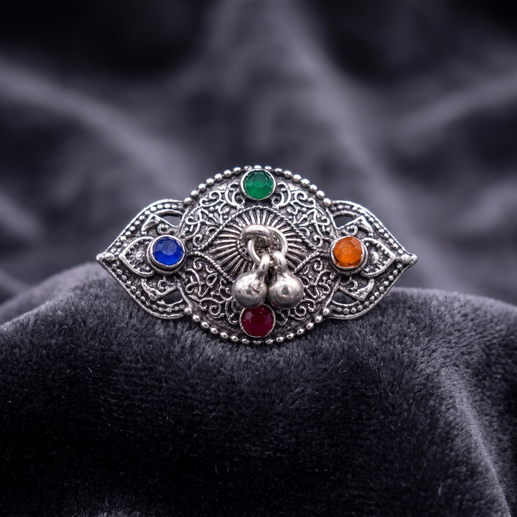 Navratri Multicolour Paisley Oxidised Ring - view 4
