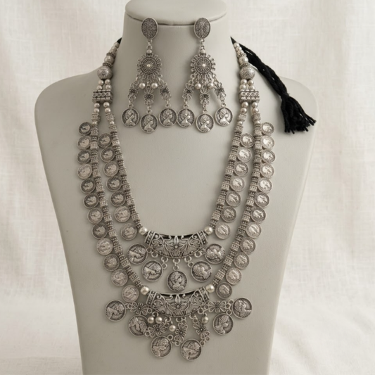 Navratri Coin Fringe Oxidised Choker Set - view 2