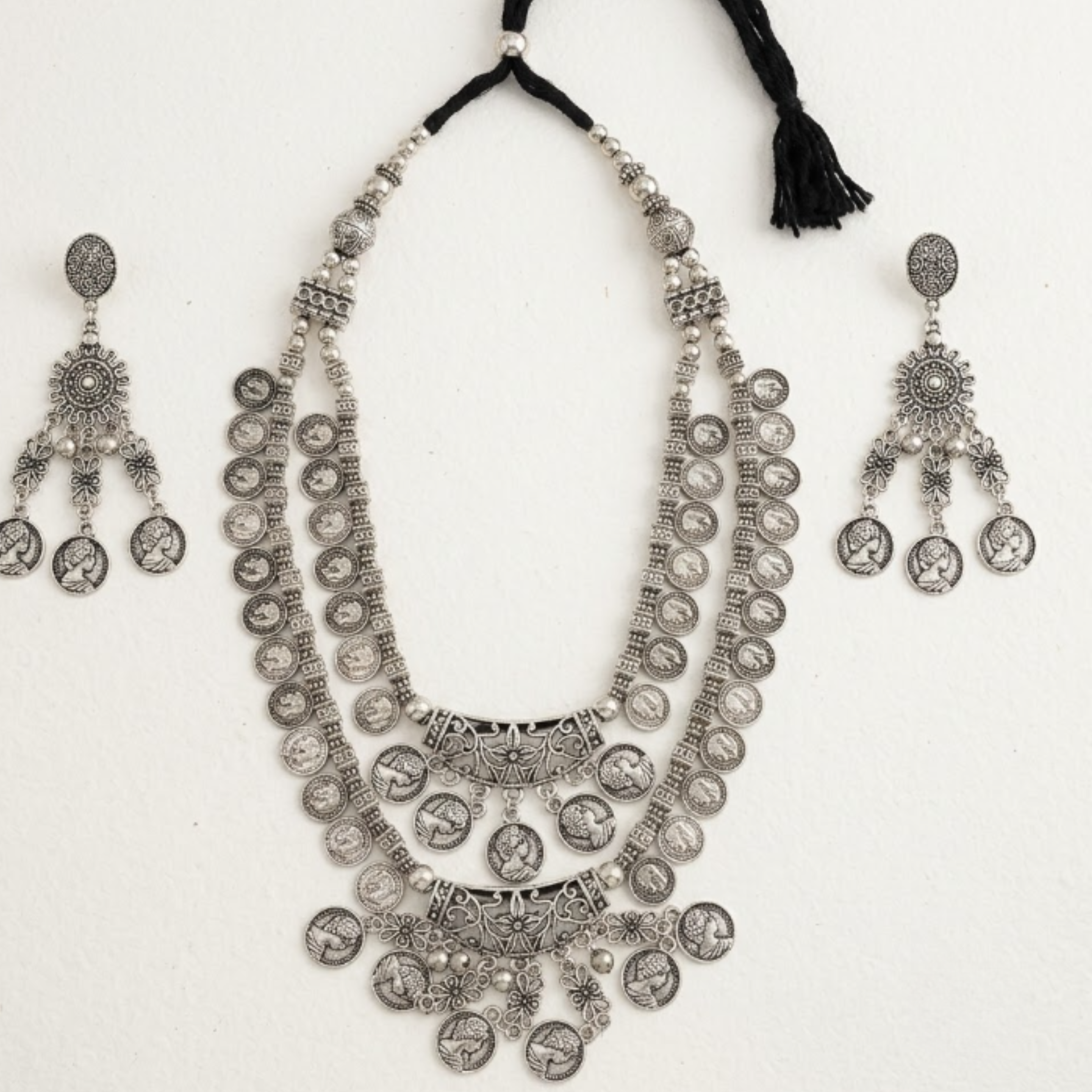 Navratri Coin Fringe Oxidised Choker Set - view 5