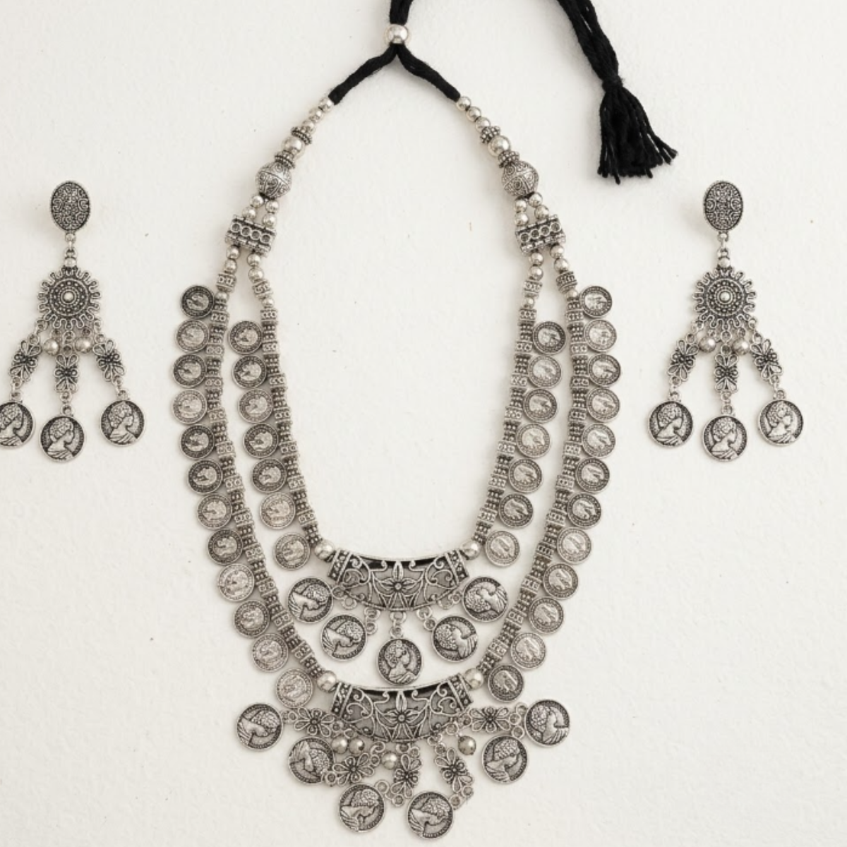 Navratri Coin Fringe Oxidised Choker Set - view 5
