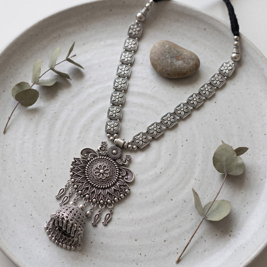 Navratri Sunburst Tassel Oxidised Necklace Set - view 1