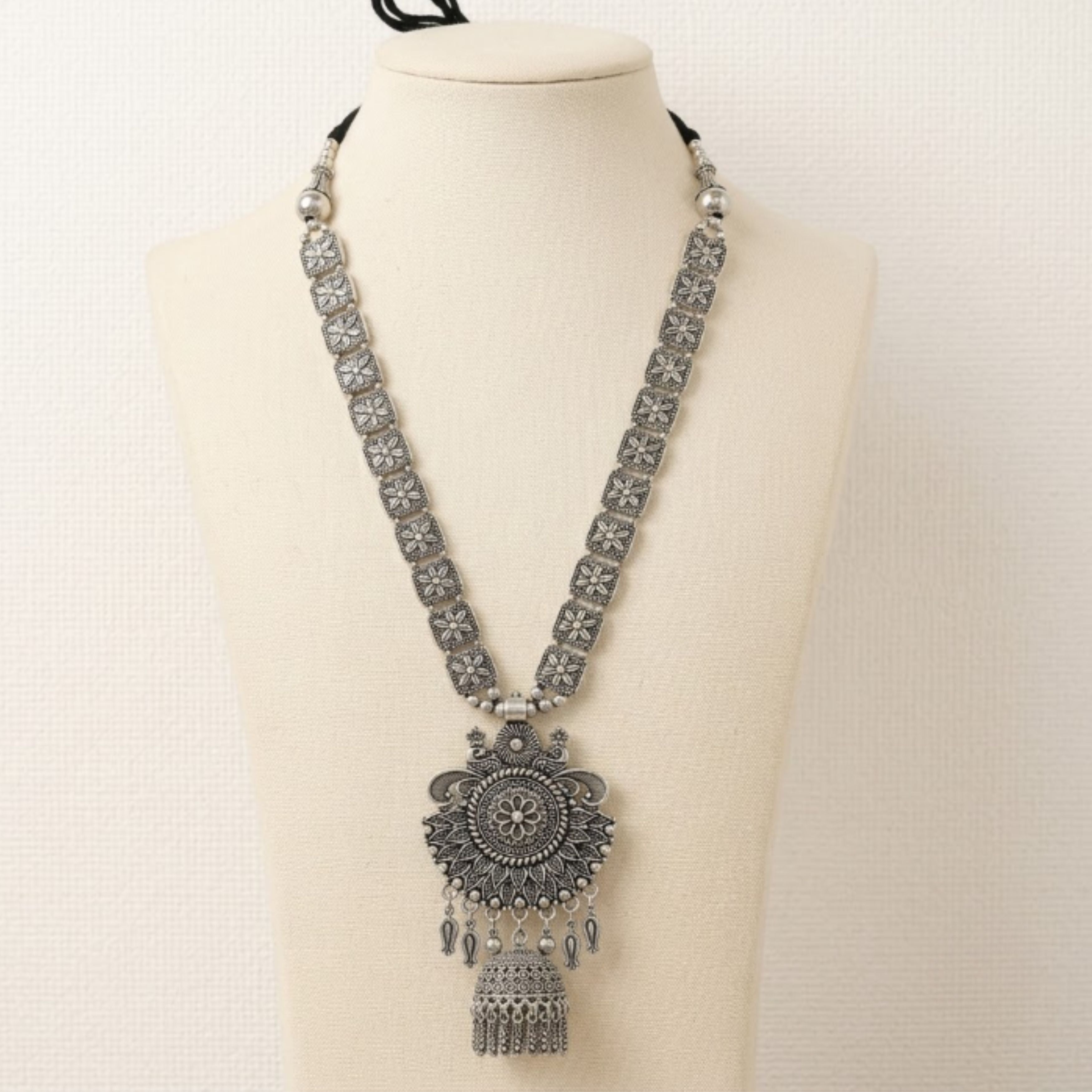 Navratri Sunburst Tassel Oxidised Necklace Set - view 2