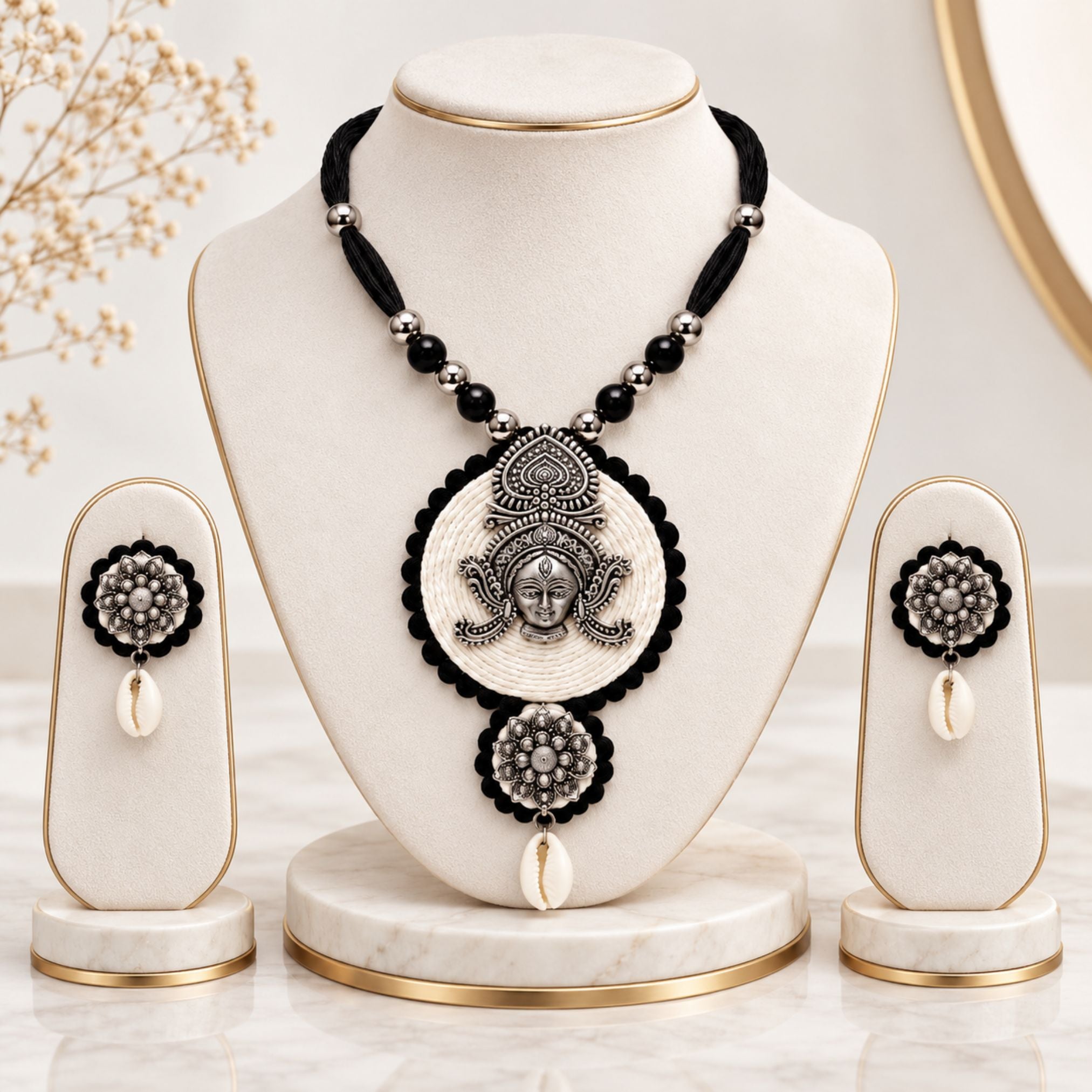 Navratri Double Medallion Oxidised Pendant Set - view 2
