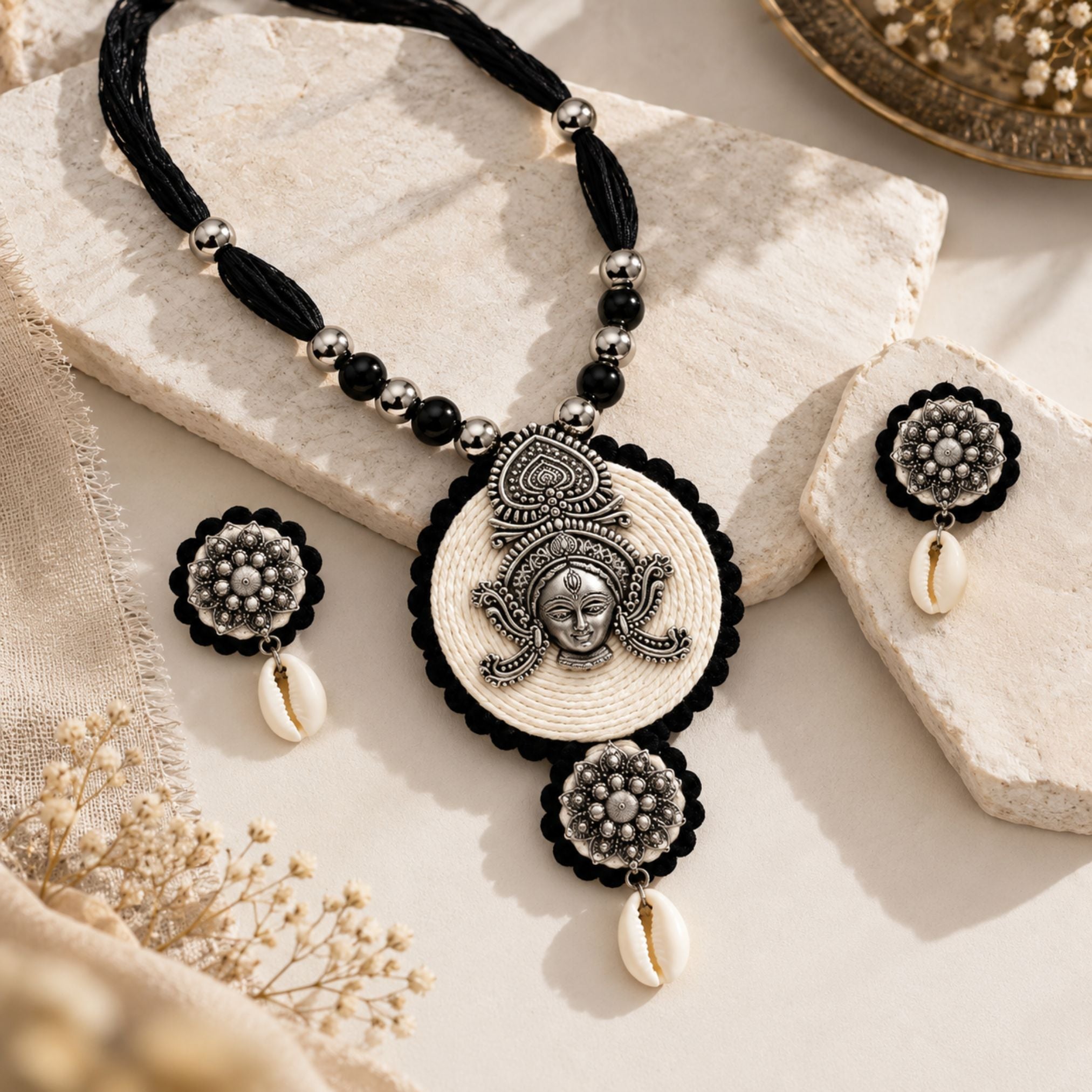 Navratri Double Medallion Oxidised Pendant Set - view 3
