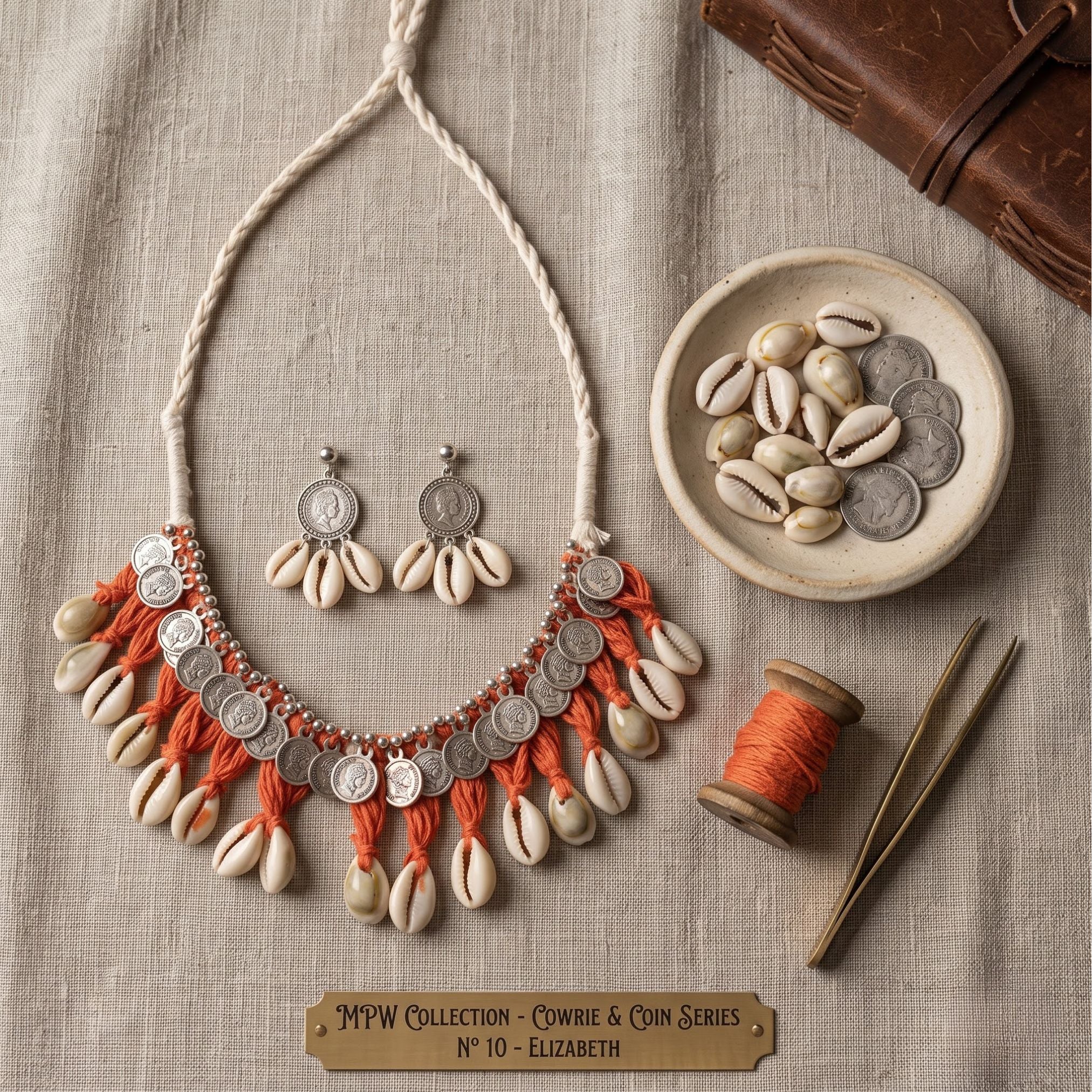Navratri Cowrie Shell Coin Oxidised Necklace Set - view 3