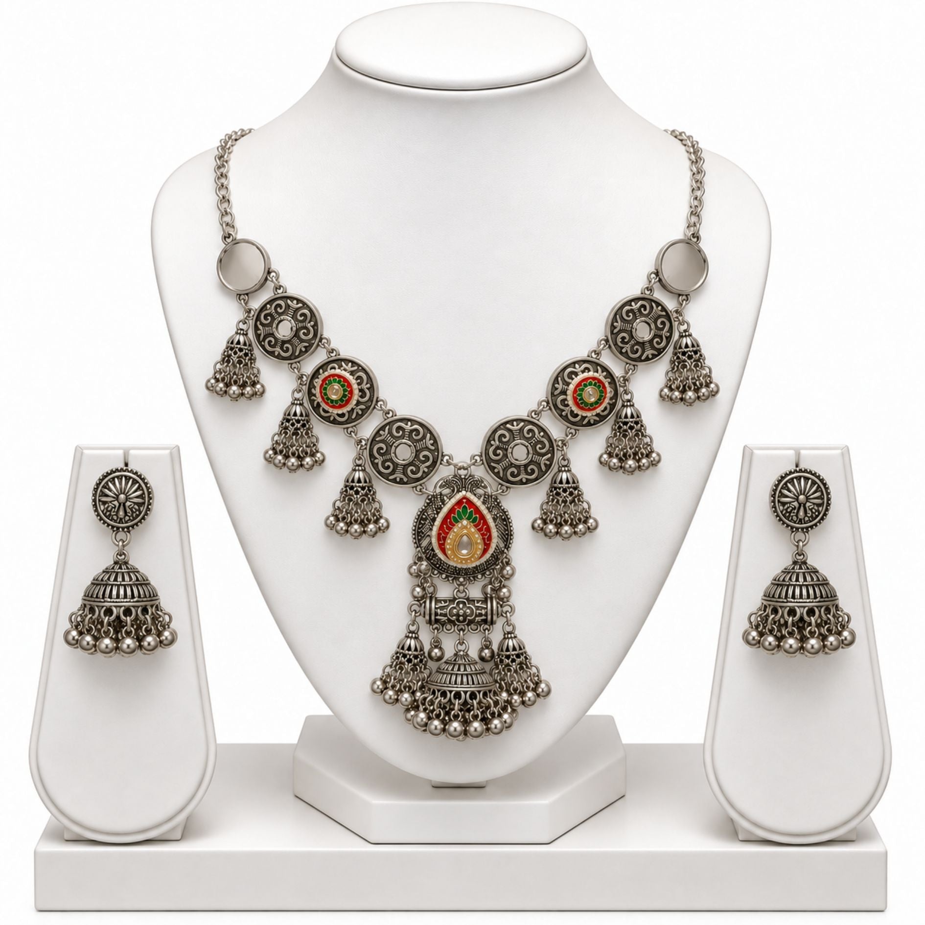 Navratri Multicolour Jhumka Oxidised Choker Set - view 2