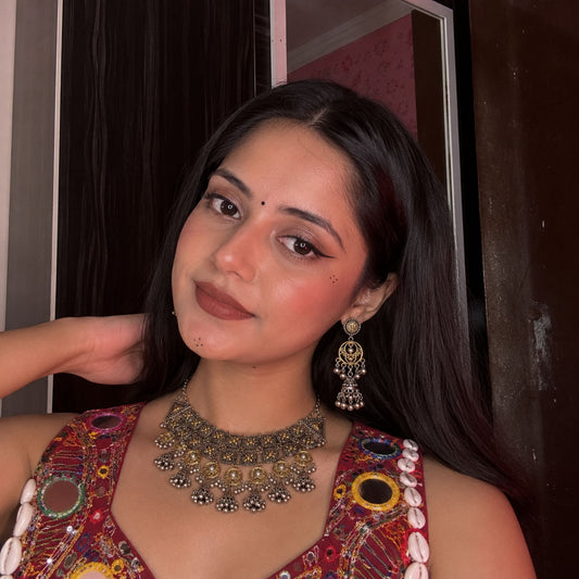 Navratri Mirror Medallion Oxidised Choker Set - view 1