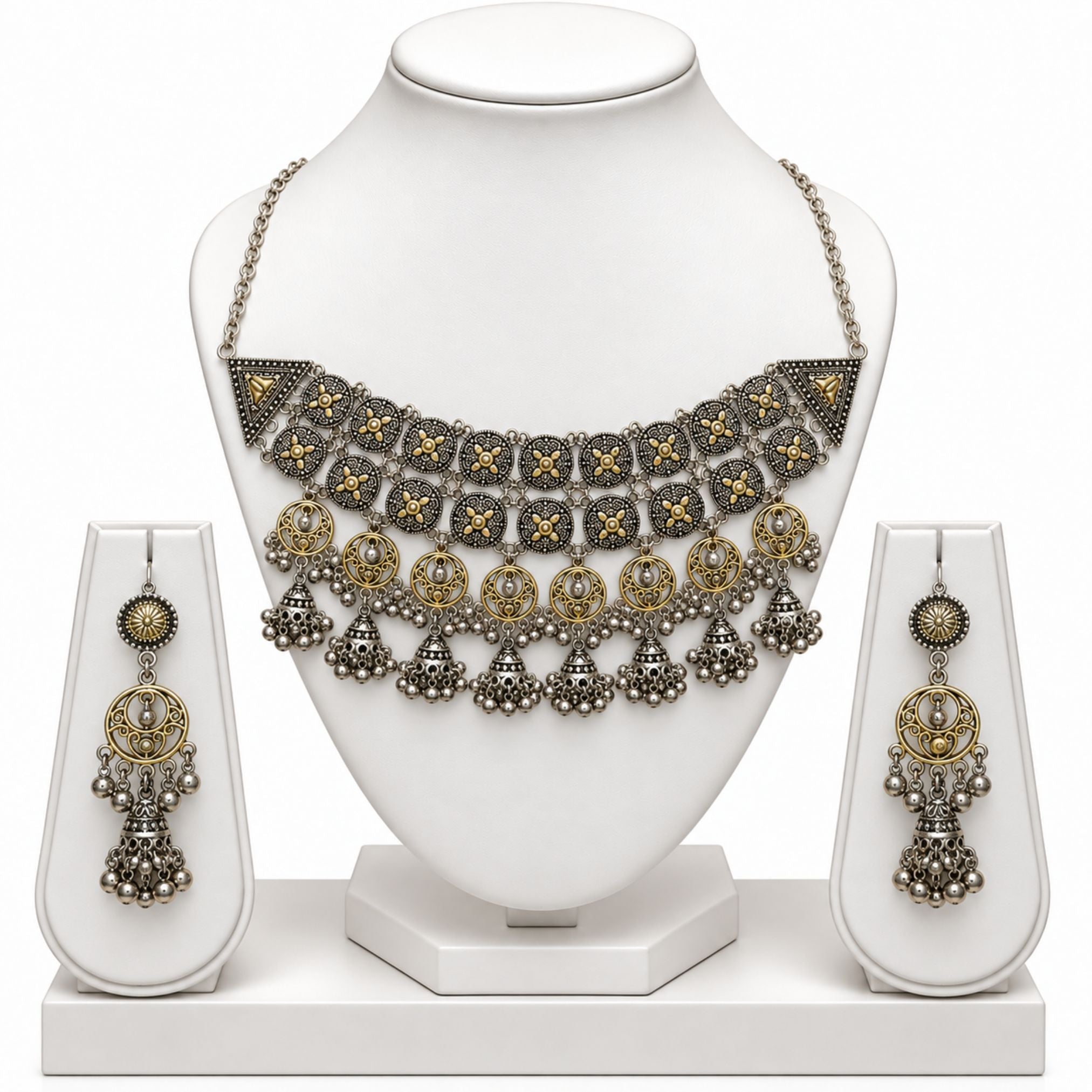 Navratri Mirror Medallion Oxidised Choker Set - view 2