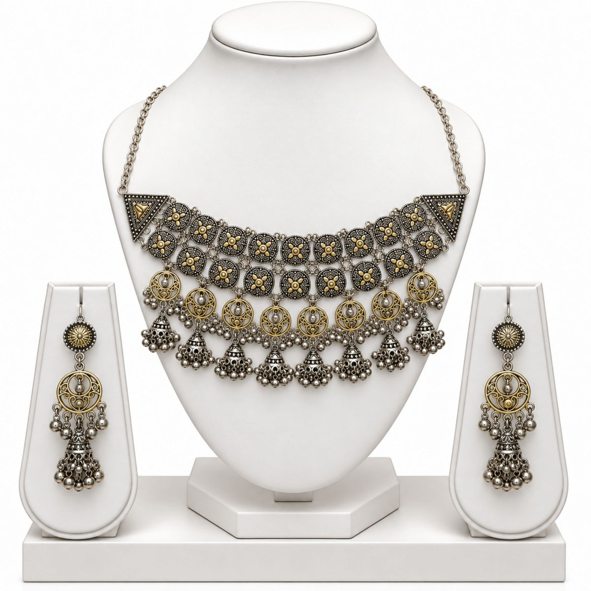 Navratri Mirror Medallion Oxidised Choker Set - view 2
