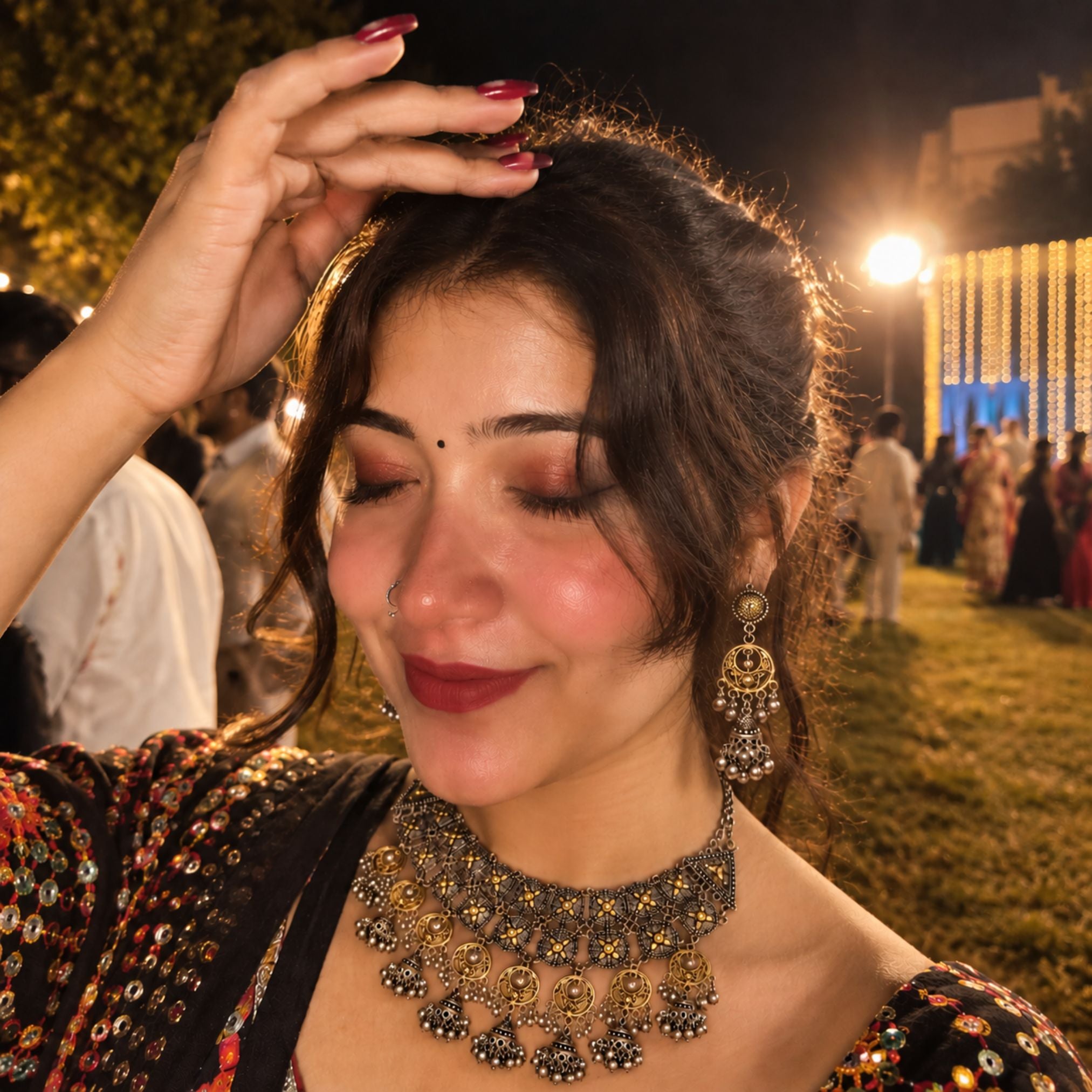 Navratri Mirror Medallion Oxidised Choker Set - view 5