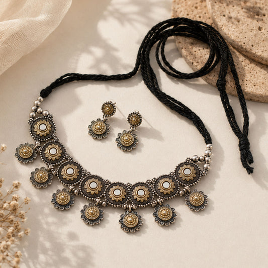 Navratri Black Thread Floral Oxidised Choker Set - view 1